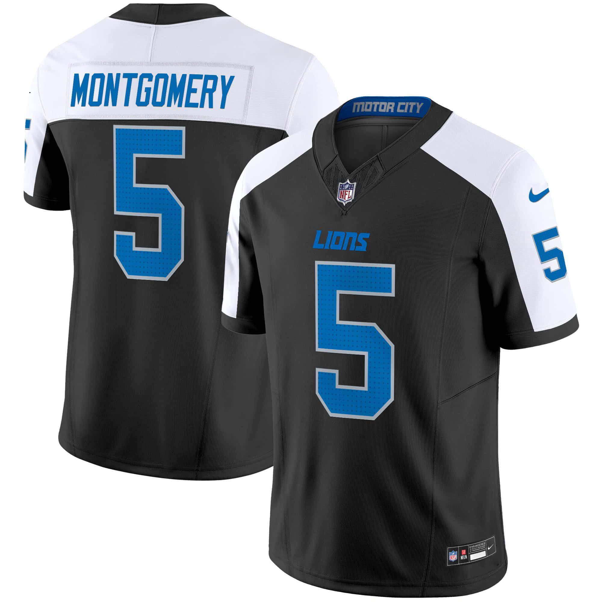 Men Detroit Lions 5 Montgomery Black 2024 Nike Vapor Limited NFL Jersey
